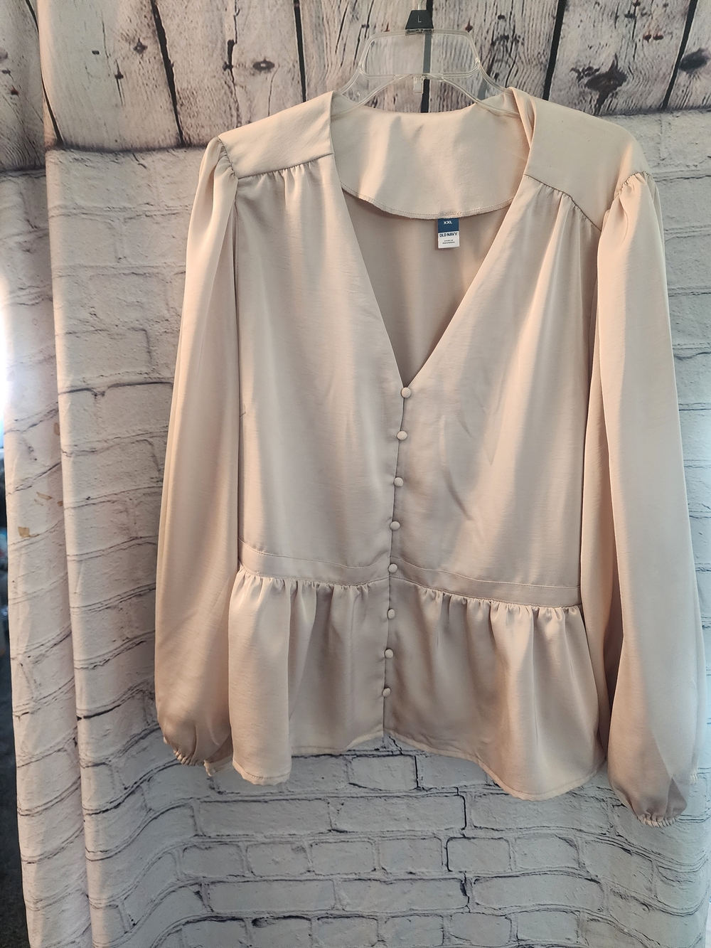 Women's Champagne Button-Front Peplum Blouse